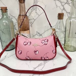 Coach Pink Cherry Print Leather Shoulder Bag